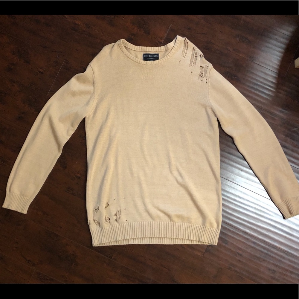 DVNT Clothing Men’s Torn Grunge Tan Sweater Large